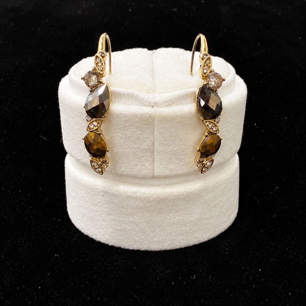 Brown Quartz Crystal Drop Earrings Womens Silver Tone Fashion Statement